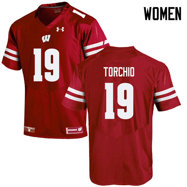 Women #19 John Torchio Wisconsin Badgers College Football Jerseys Sale-Red - Click Image to Close